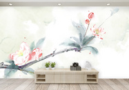 古风海棠花背景墙图片