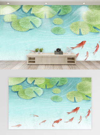中国风荷叶鱼背景墙图片