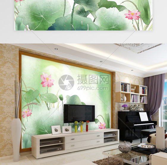 中国风荷花背景墙图片
