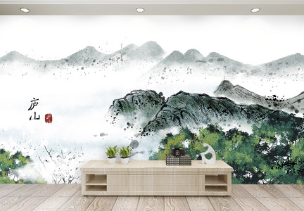 庐山水墨画背景墙图片