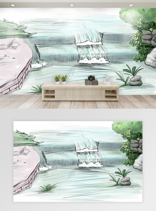 江南流水背景墙图片