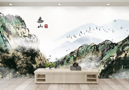泰山水墨背景墙图片