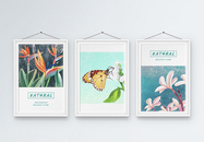 北欧温馨动植物三联框装饰画图片