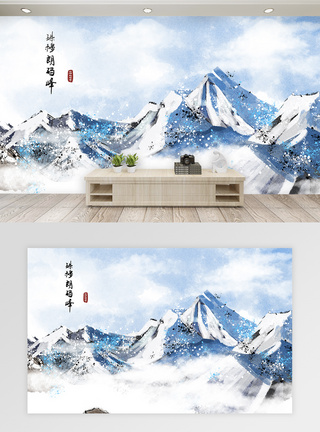 珠穆朗玛峰水墨背景墙图片
