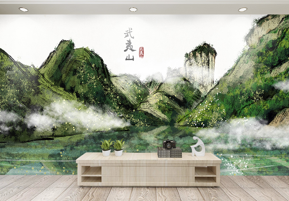 武夷山水墨背景墙图片素材
