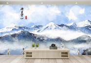 梅里雪山水墨背景墙图片