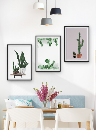 清新植物系现代简约三联框装饰画图片