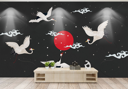 中国风仙鹤背景墙图片
