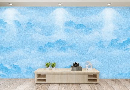 蓝色中国风山脉背景墙图片
