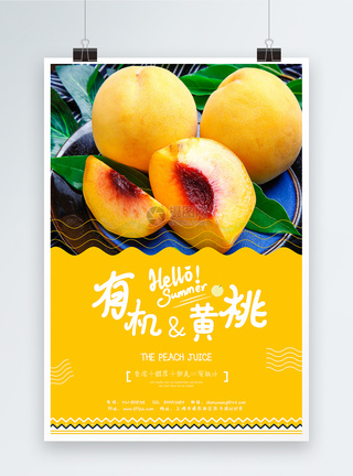 夏季有机黄桃水果促销海报图片