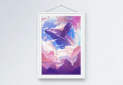 抽象梦幻鲸鱼客厅装饰画图片