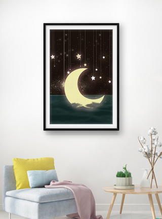 梦幻星星月亮装饰画图片