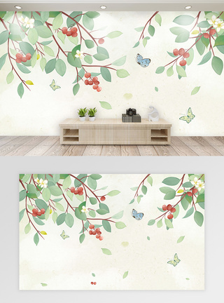 树木花卉手绘背景墙图片