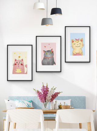 手绘猫卡通手绘动物装饰画模板