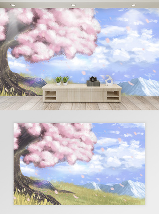 梦幻樱花树背景墙图片