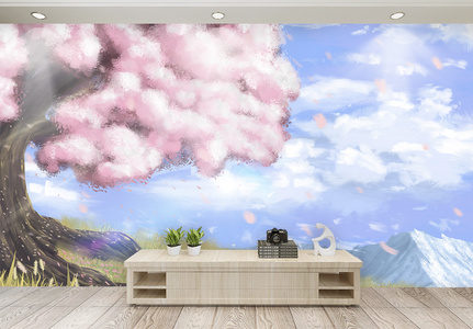 梦幻樱花树背景墙图片