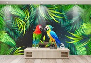 热带植物元素唯美鹦鹉背景墙图片