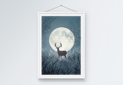 圆月之鹿装饰画图片