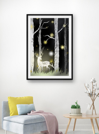 林中的梦幻麋鹿装饰画图片