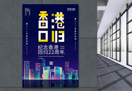 蓝色简约纪念香港回归22周年海报图片