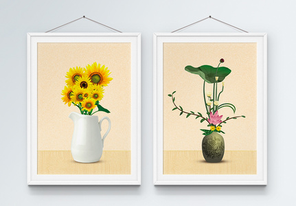 简约时尚花瓶花卉向日葵小碎花装饰画图片