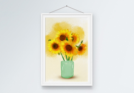 手绘简约时尚花瓶花卉向日葵小碎花装饰画图片