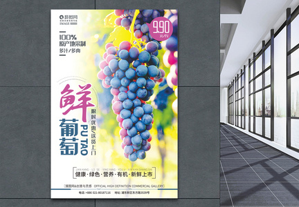 葡萄采摘上市夏季水果促销海报图片