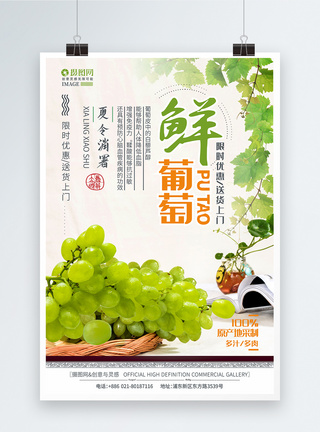 葡萄新鲜上市夏季水果促销海报图片
