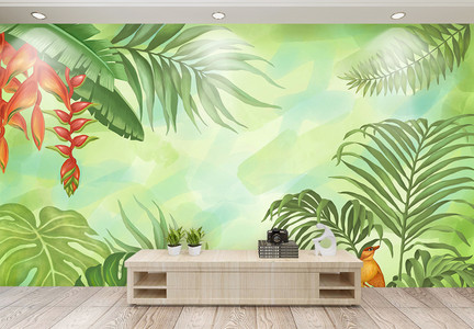 植物系绿色现代精致华丽背景墙图片