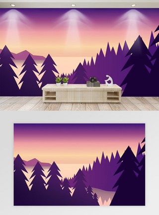 紫色梦幻树林风景背景墙图片
