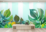 植物手绘绿色文艺背景墙图片