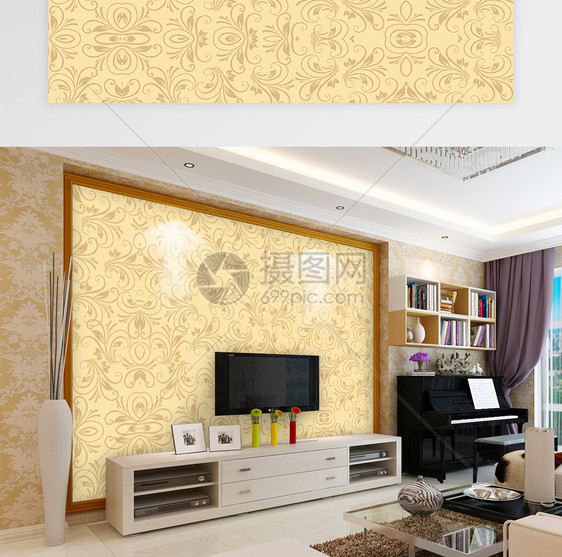 现代金色花纹背景墙图片
