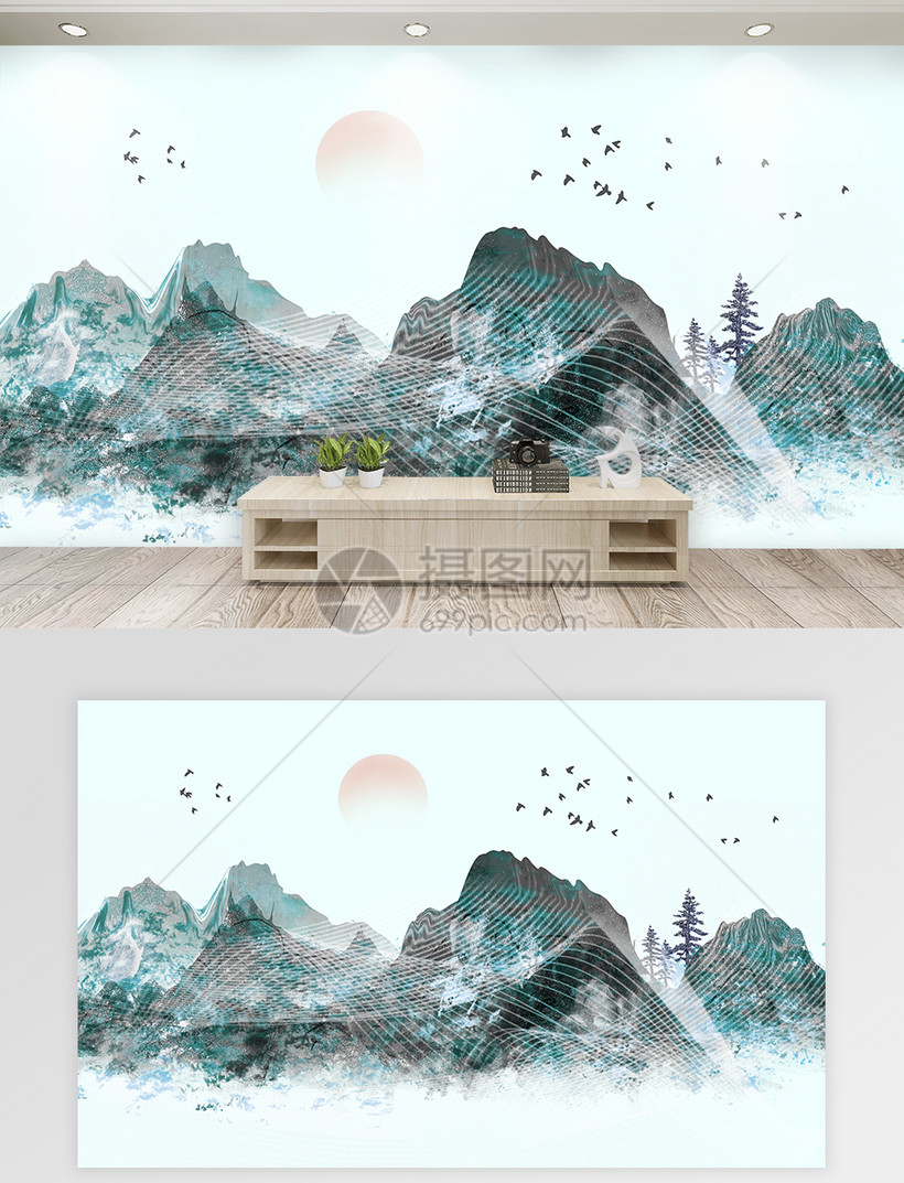 标题为          中国风创意山水画背景墙,编号: 401489826,格式: psd