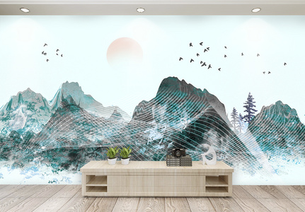 中国风创意山水画背景墙图片
