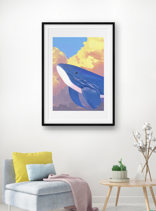 油画鲸鱼抽象单图装饰画图片