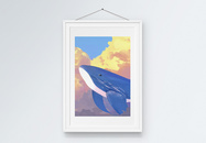 油画鲸鱼抽象单图装饰画图片