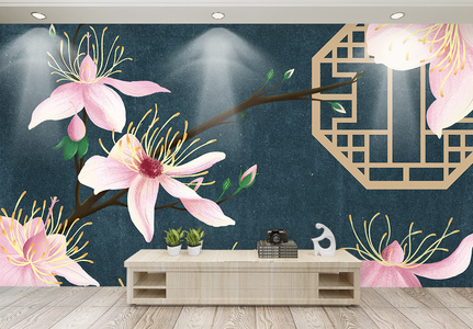 中国风古典樱花背景墙图片