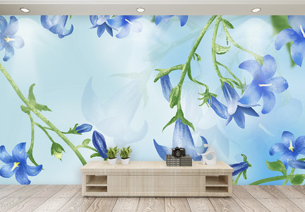 现代简约蓝色牵牛花大花朵背景墙图片