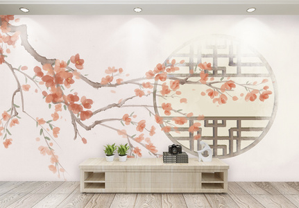 中国风古风古色桃花背景墙图片