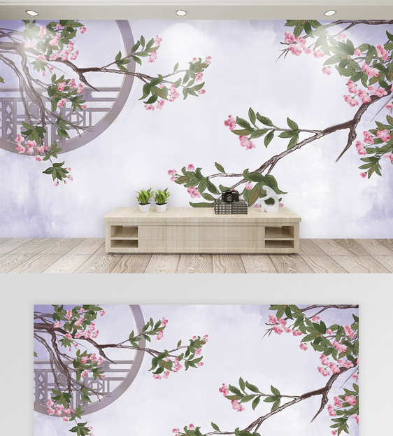 中国风古风古色花枝背景墙图片