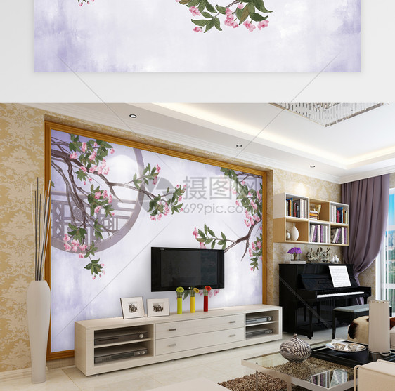 中国风古风古色花枝背景墙图片