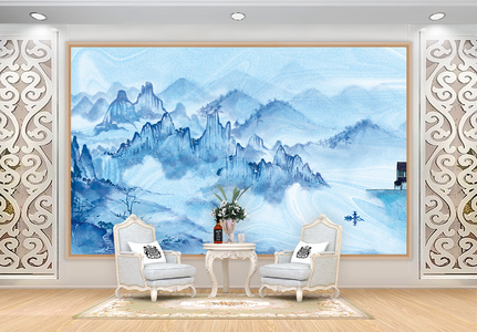 中式风山水风景背景墙图片