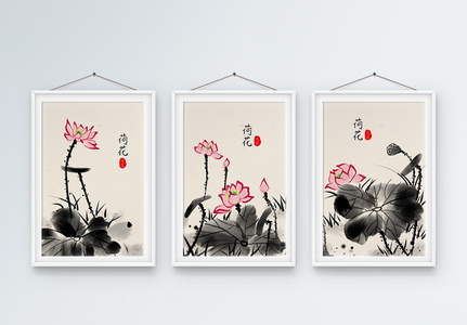 新中式水墨荷花装饰画高清图片