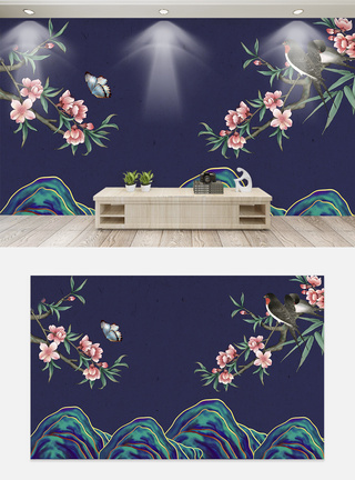 中国风花枝背景墙图片