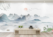 中式山水画背景墙图片