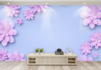 剪纸风唯美花卉背景墙高清图片