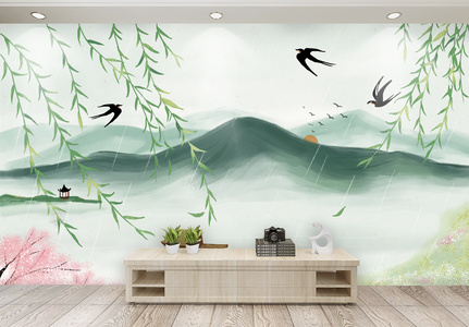 唯美中国风山水风景背景墙高清图片
