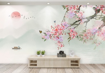 中国风花卉背景墙图片