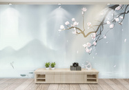 中国风手绘玉兰花背景墙图片
