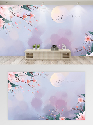 中秋节壁纸中国风花卉背景墙模板